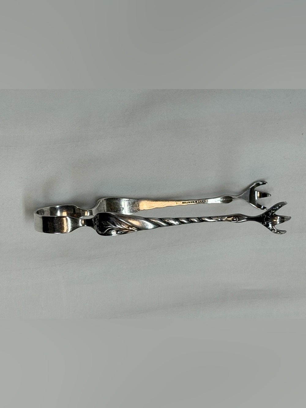 Reed & Barton Silverplate Claw Ice Tongs Twisted Rope Handle 4.5” Patented 1889